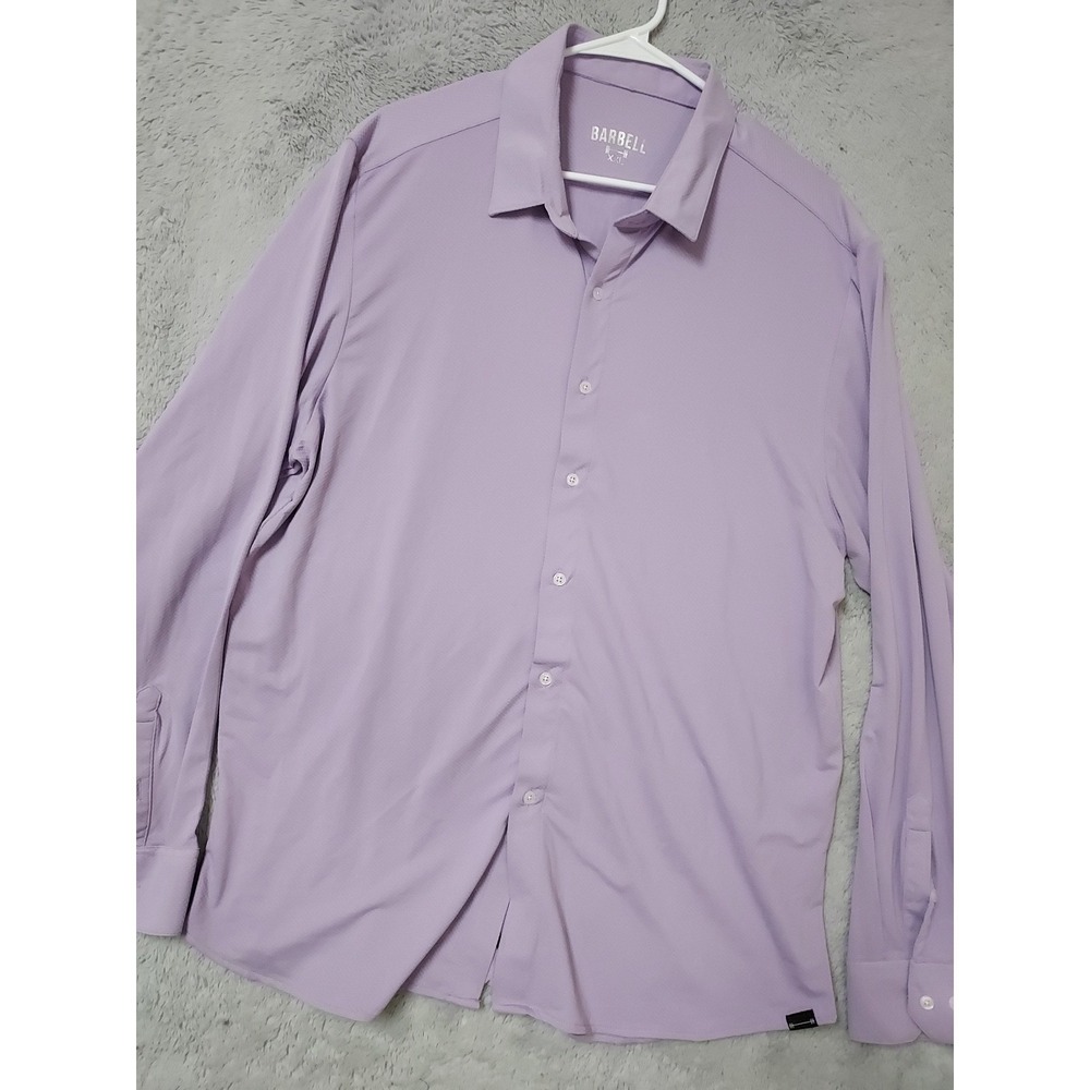 Barbell Apparel Shirt Mens XXL Long Sleeve Performance Button Down Purple 2XL